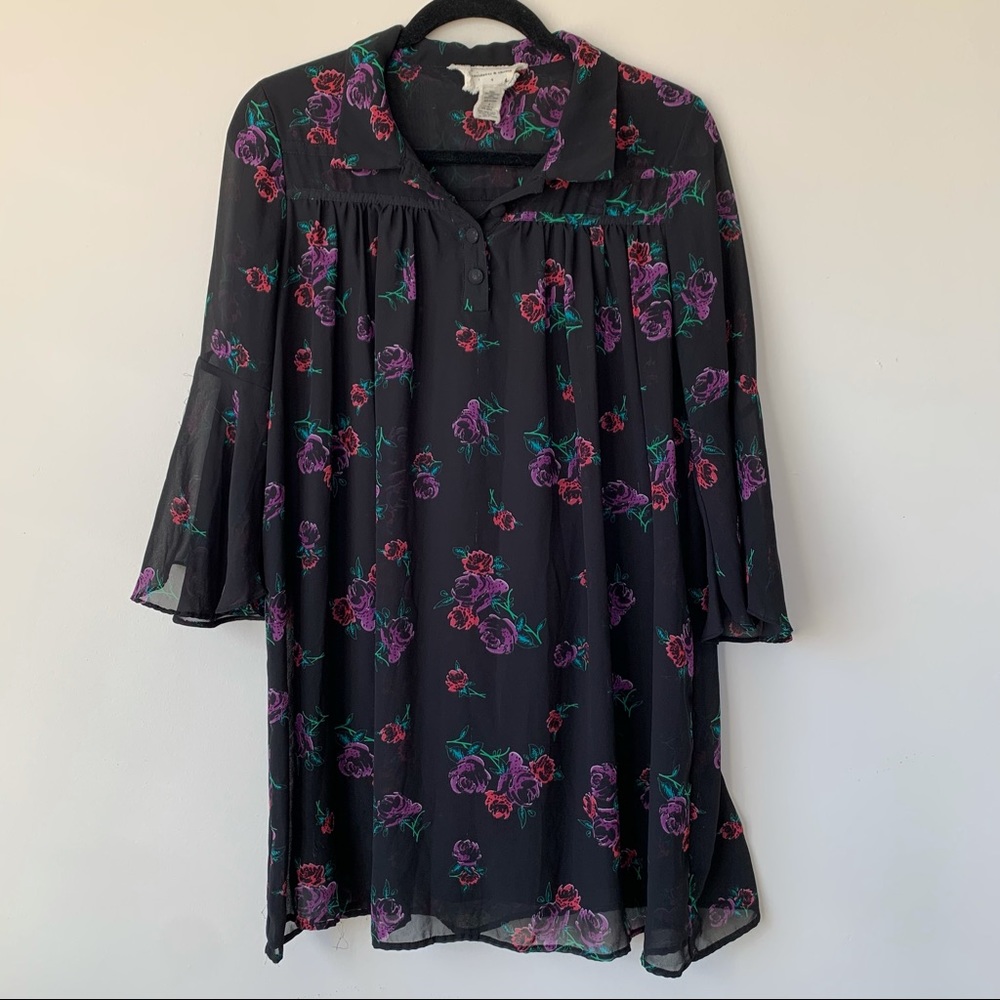 Coincidence & Chance Floral Dress Long Bell Sleeve Chiffon Size Medium